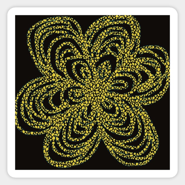 Yellow Textured Flower on Black Sticker by Klssaginaw